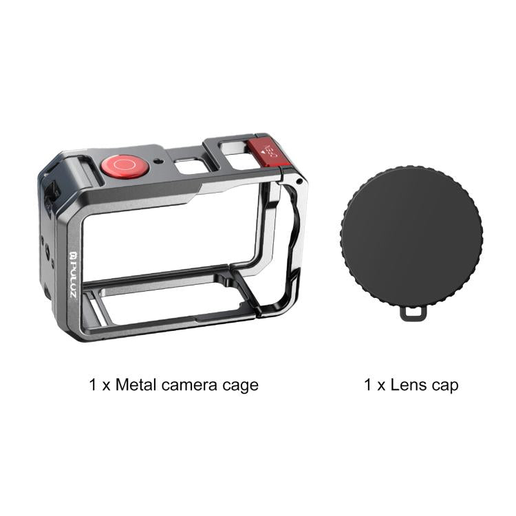 For DJI Osmo Action 6 PULUZ Metal Dual-Opening Camera Cage Expandable Frame with Silicone Lens Cap  - Titanium