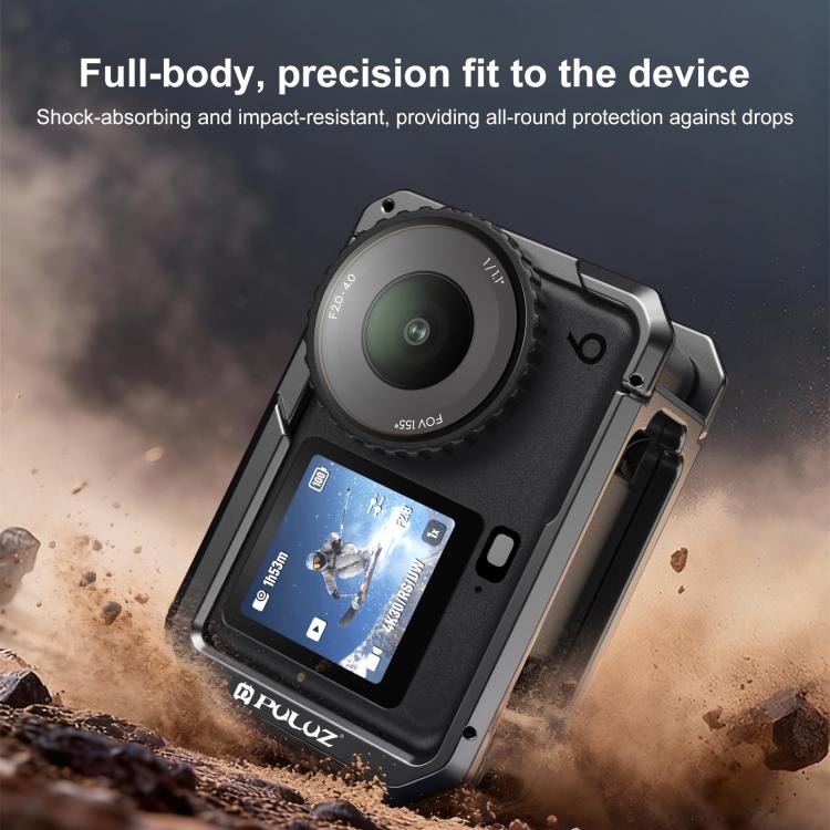 For DJI Osmo Action 6 PULUZ Metal Dual-Opening Camera Cage Expandable Frame with Silicone Lens Cap  - Titanium