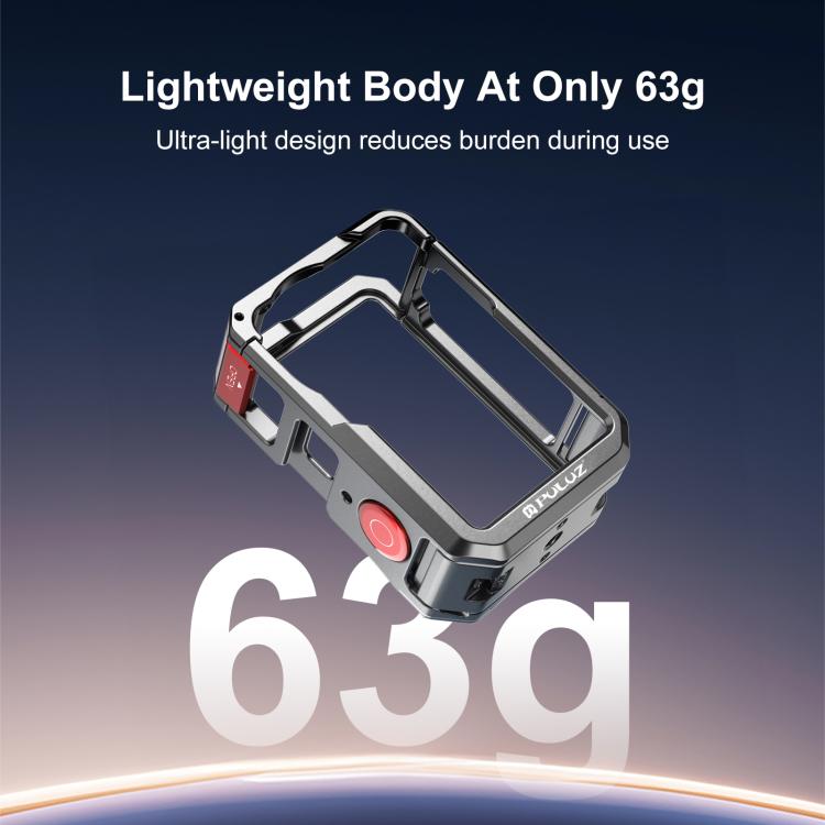 For DJI Osmo Action 6 PULUZ Metal Dual-Opening Camera Cage Expandable Frame with Silicone Lens Cap  - Titanium
