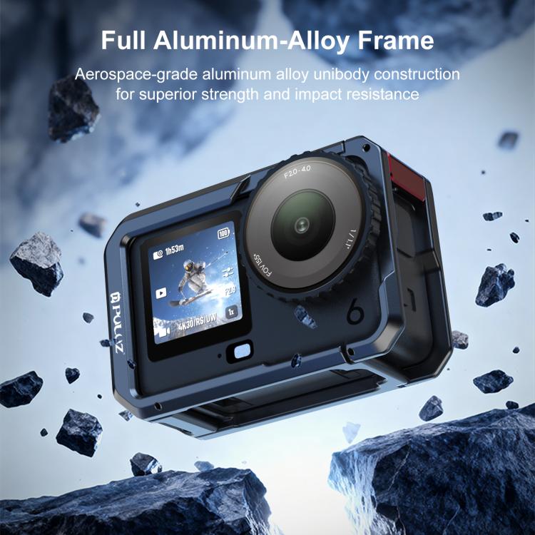 For DJI Osmo Action 6 PULUZ Metal Dual-Opening Camera Cage Expandable Frame with Silicone Lens Cap  - Titanium