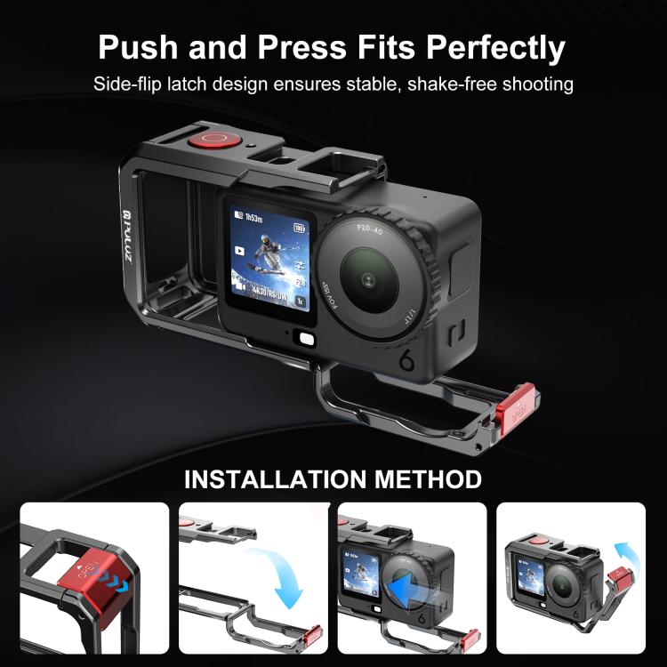 For DJI Osmo Action 6 PULUZ Metal Dual-Opening Camera Cage Expandable Frame with Silicone Lens Cap  - Titanium
