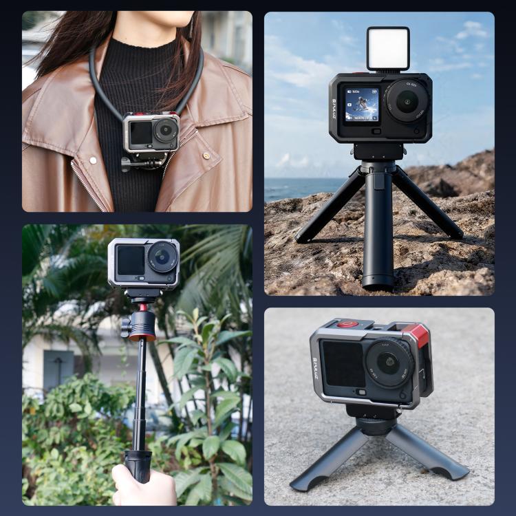 For DJI Osmo Action 6 PULUZ Metal Dual-Opening Camera Cage Expandable Frame with Silicone Lens Cap  - Titanium