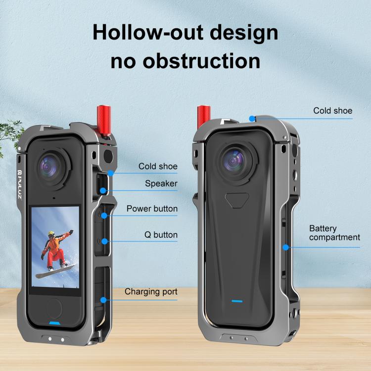 For Insta360 X4 Air PULUZ Metal Protective Cage Expansion Frame with Cold Shoe Bases & Lens Cover  - Grey