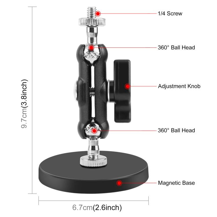 PULUZ Magnetic Pea-Style Clip Mount Holder with Mount Adapter & Long Screw  - Black