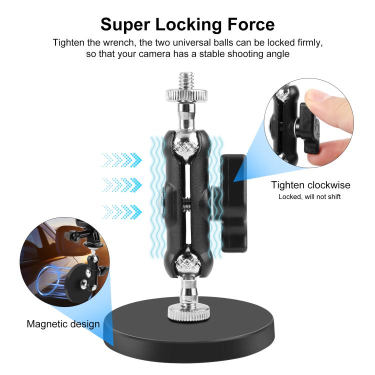 PULUZ Magnetic Pea-Style Clip Mount Holder with Mount Adapter & Long Screw  - Black