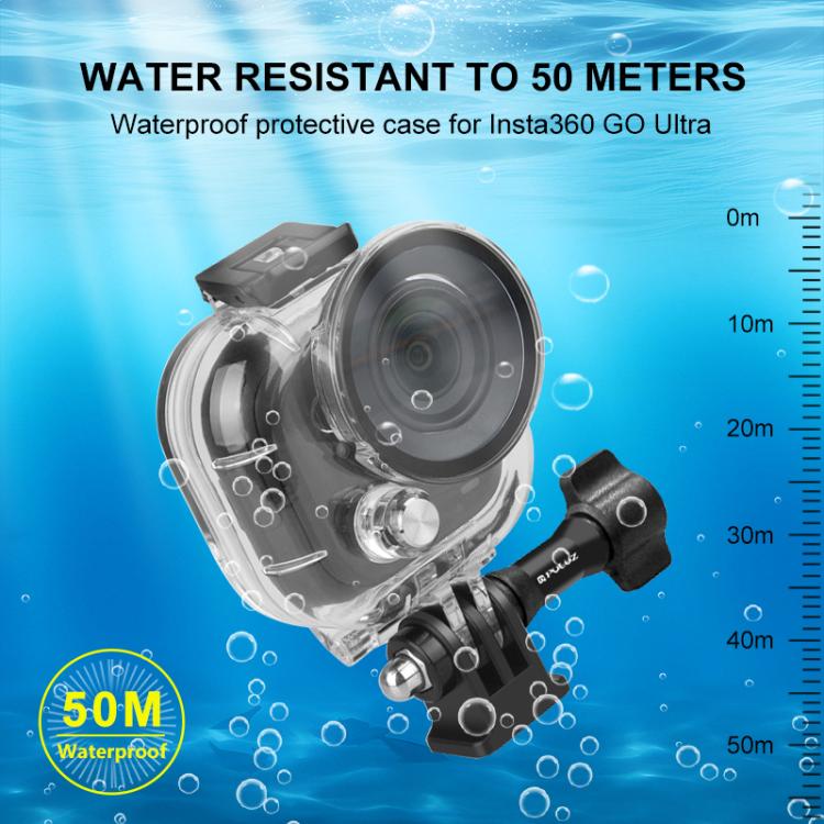 For Insta360 GO Ultra PULUZ 50m Waterproof Case Thumb Main Body Camera Dive Housing Cover  - Transparent