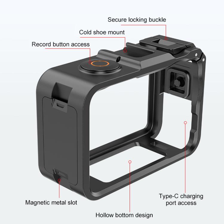 For DJI Osmo Action 6 PULUZ Plastic Cage Vertical-Horizontal Expansion Adapter Frame with Cold Shoe  - Black