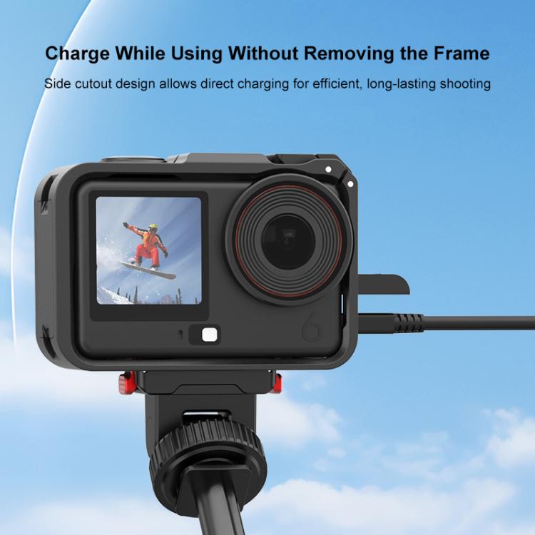For DJI Osmo Action 6 PULUZ Plastic Cage Vertical-Horizontal Expansion Adapter Frame with Cold Shoe  - Black