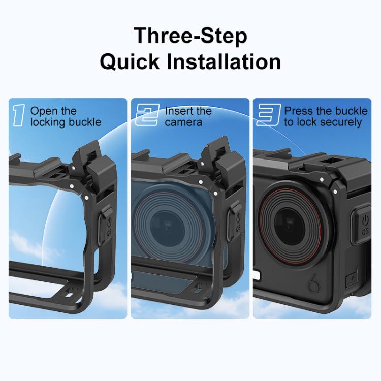 For DJI Osmo Action 6 PULUZ Plastic Cage Vertical-Horizontal Expansion Adapter Frame with Cold Shoe  - Black