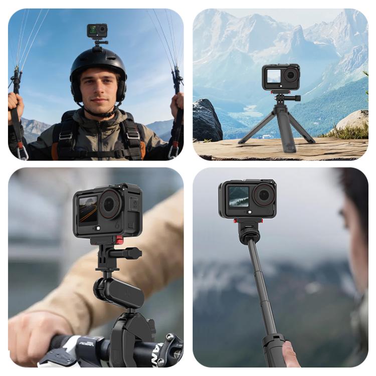 For DJI Osmo Action 6 PULUZ Plastic Cage Vertical-Horizontal Expansion Adapter Frame with Cold Shoe  - Black