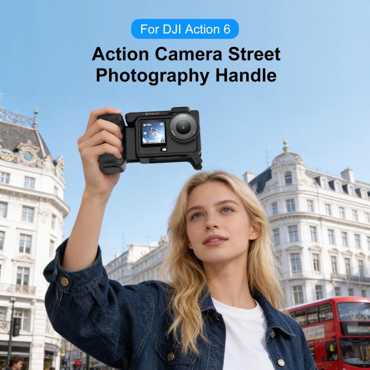 For DJI Osmo Action 6 PULUZ Street Photography Handle ABS Plastic Hand Grip with Cold Shoe  - Black
