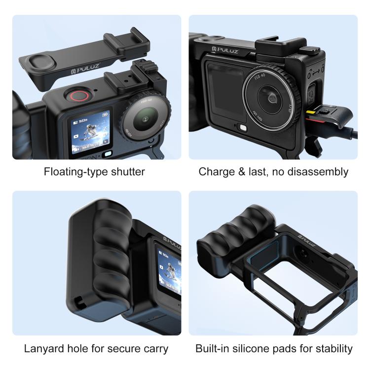 For DJI Osmo Action 6 PULUZ Street Photography Handle ABS Plastic Hand Grip with Cold Shoe  - Black