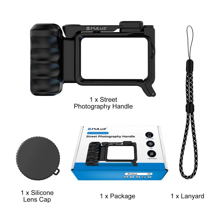 For DJI Osmo Action 6 PULUZ Street Photography Handle ABS Plastic Hand Grip with Cold Shoe  - Black