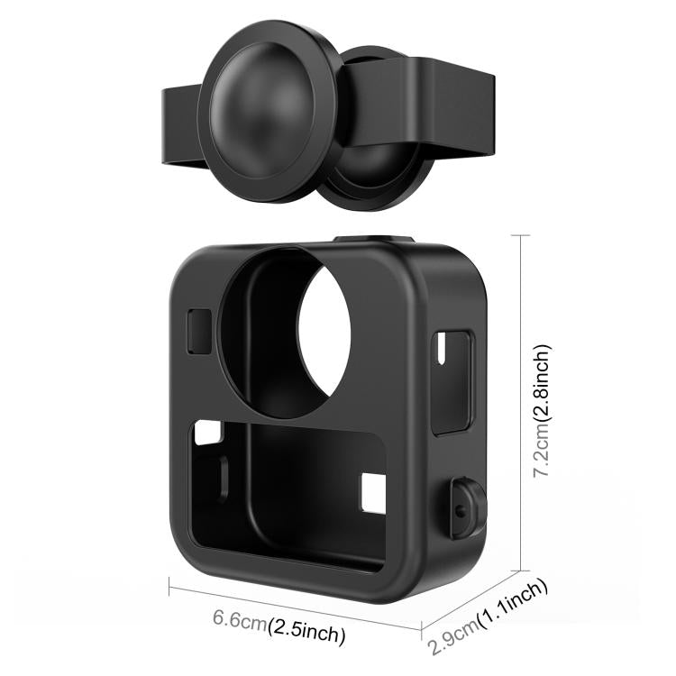For GoPro MAX2 PULUZ Body Silicone Protective Case with Dual Lens Caps Cover & Strap  - Black