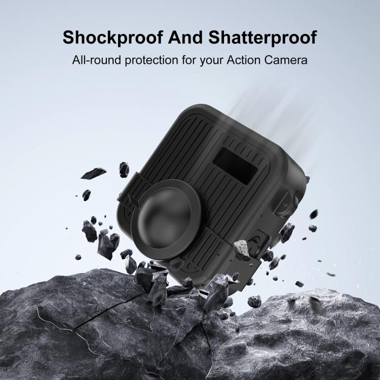 For GoPro MAX2 PULUZ Body Silicone Protective Case with Dual Lens Caps Cover & Strap  - Black