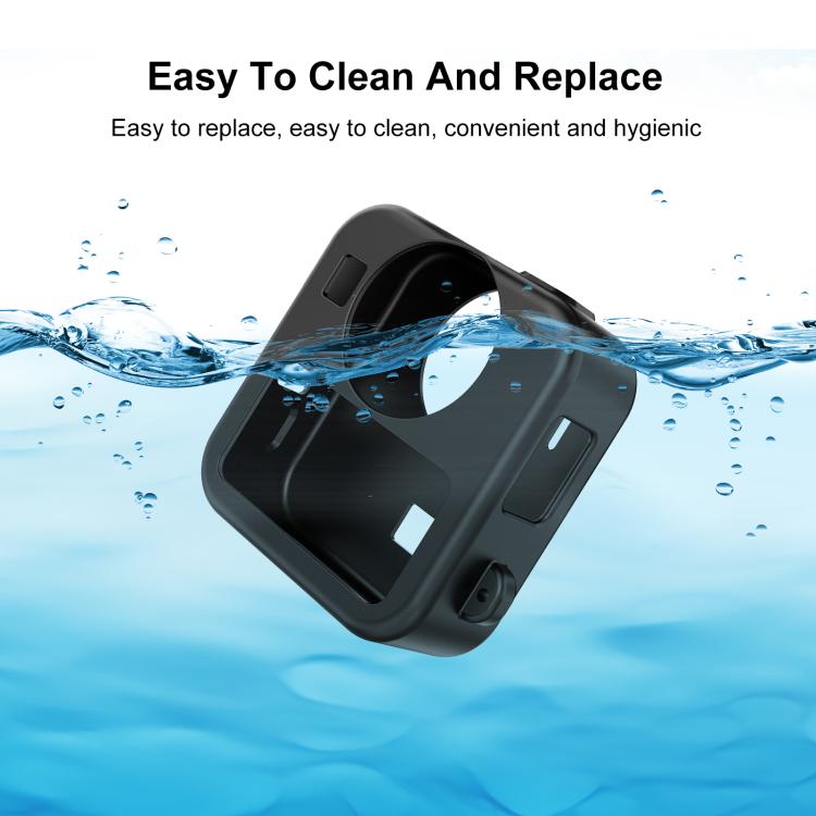 For GoPro MAX2 PULUZ Body Silicone Protective Case with Dual Lens Caps Cover & Strap  - Black