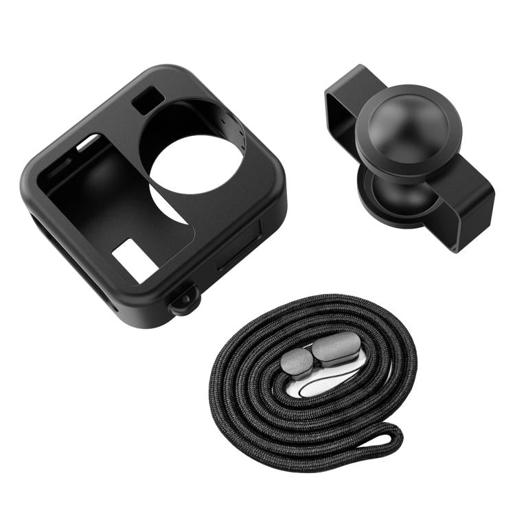 For GoPro MAX2 PULUZ Body Silicone Protective Case with Dual Lens Caps Cover & Strap  - Black