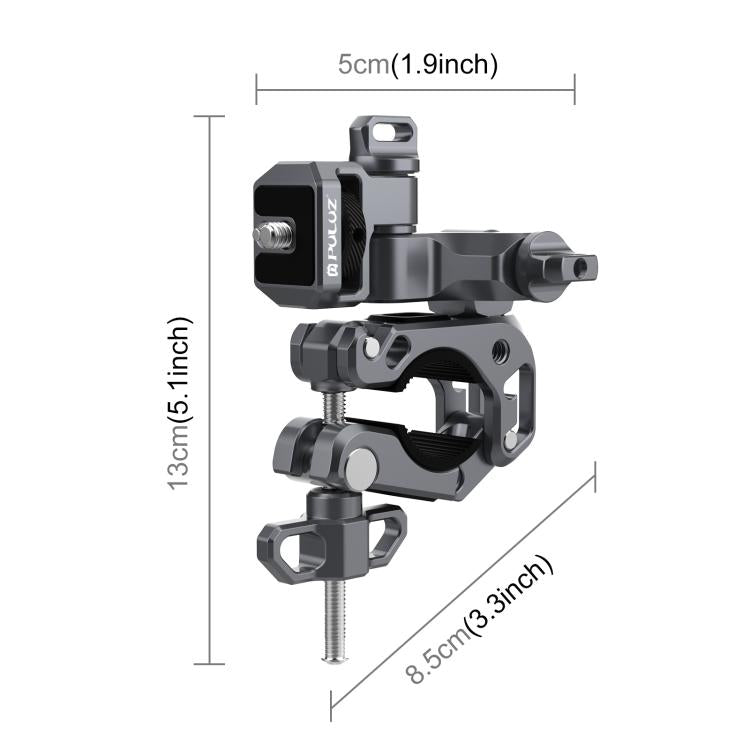 PULUZ Panoramic & Action Cameras Professional 3-Way Gimbal Motorcycles Bicycles Handlebar Aluminium Alloy Mount  - Grey