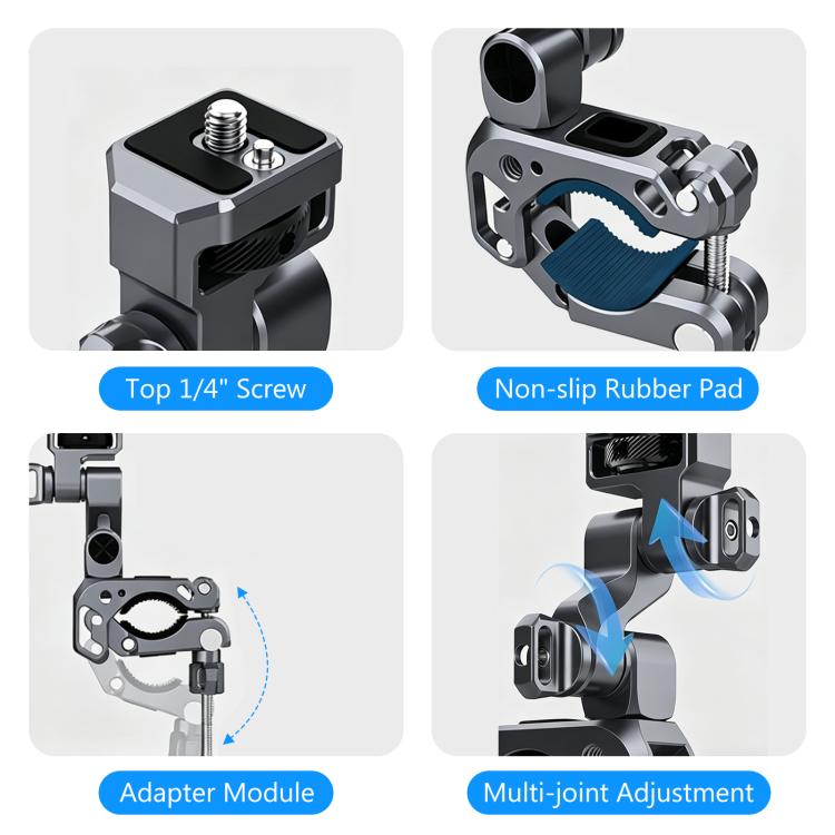 PULUZ Panoramic & Action Cameras Professional 3-Way Gimbal Motorcycles Bicycles Handlebar Aluminium Alloy Mount  - Grey