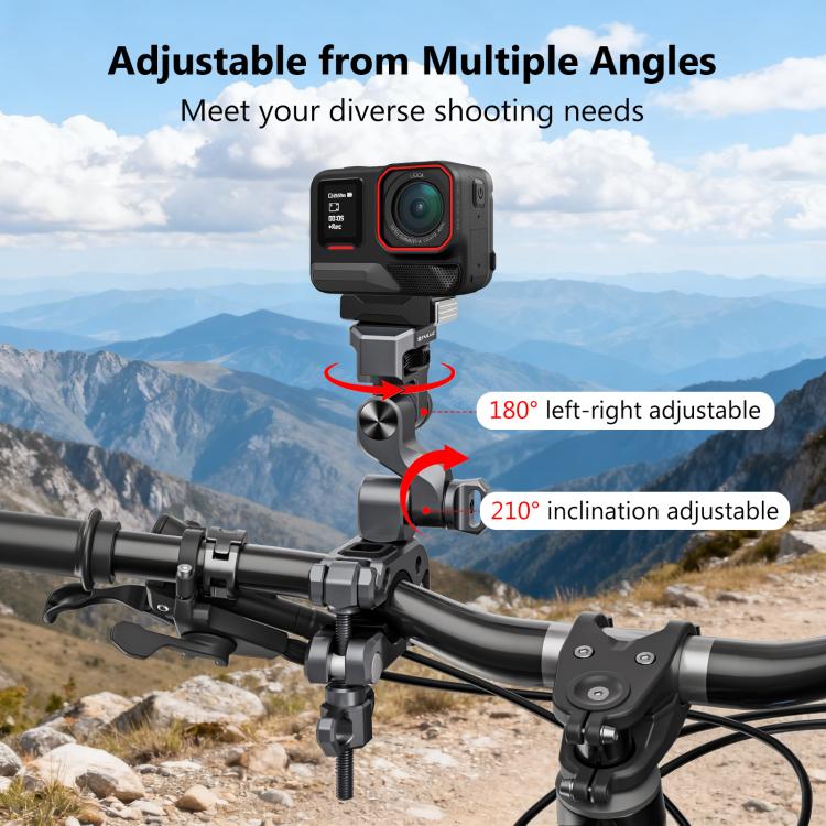 PULUZ Panoramic & Action Cameras Professional 3-Way Gimbal Motorcycles Bicycles Handlebar Aluminium Alloy Mount  - Grey