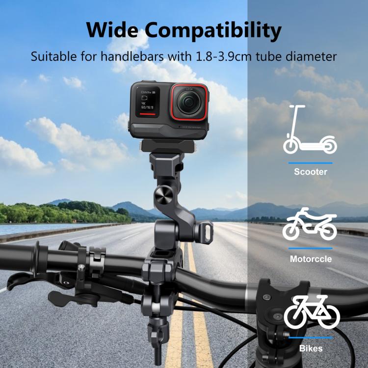 PULUZ Panoramic & Action Cameras Professional 3-Way Gimbal Motorcycles Bicycles Handlebar Aluminium Alloy Mount  - Grey