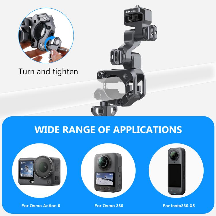 PULUZ Panoramic & Action Cameras Professional 3-Way Gimbal Motorcycles Bicycles Handlebar Aluminium Alloy Mount  - Grey
