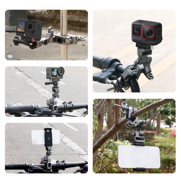 PULUZ Panoramic & Action Cameras Professional 3-Way Gimbal Motorcycles Bicycles Handlebar Aluminium Alloy Mount  - Grey
