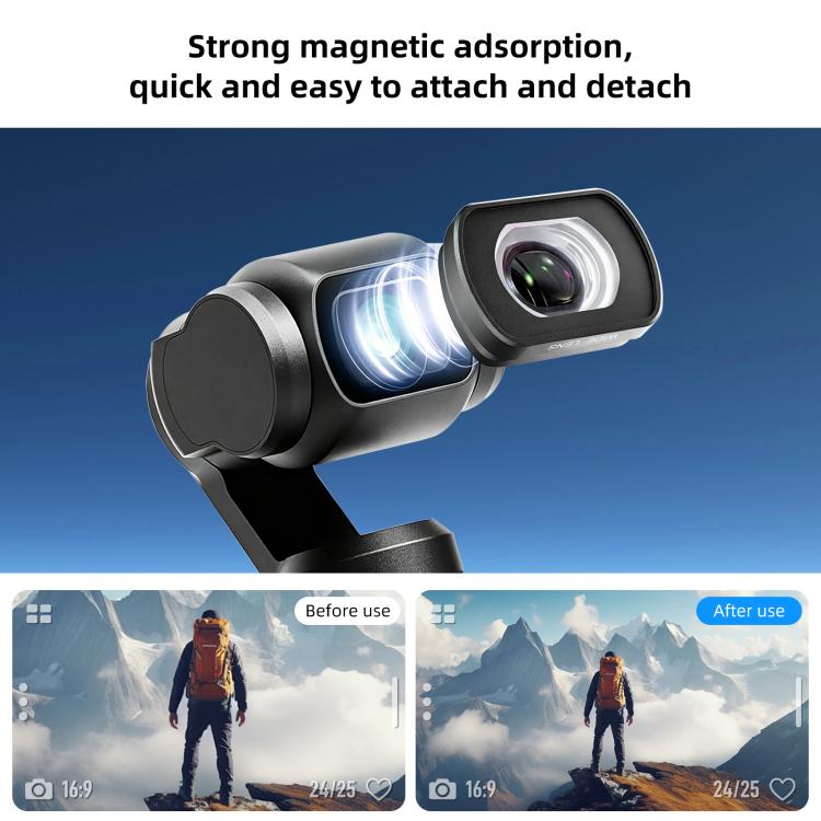 For DJI Osmo Pocket 4 / 3 PULUZ Magnetic Wide-Angle Lens 112 Degree FOV Filter  - Black