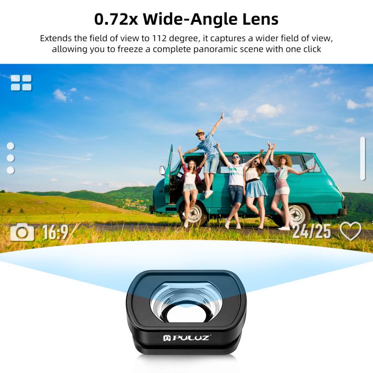 For DJI Osmo Pocket 4 / 3 PULUZ Magnetic Wide-Angle Lens 112 Degree FOV Filter  - Black