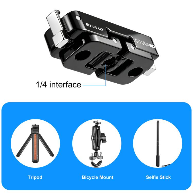 For Insta360 GO Ultra PULUZ Magnetic Metal Quick Release Base Mount  - Black