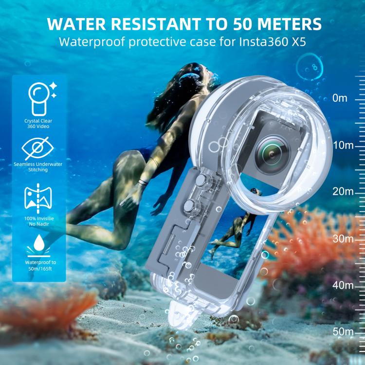 For Insta360 X5 PULUZ 50m Waterproof Sealed Diving Case, Youth Edition  - Transparent
