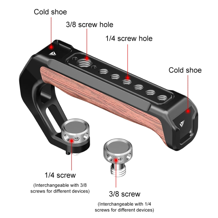 PULUZ Arri Metal Wooden Top Handle with Cold Shoe Mount for Mirrorless Camera Cage Stabilizer  - Black