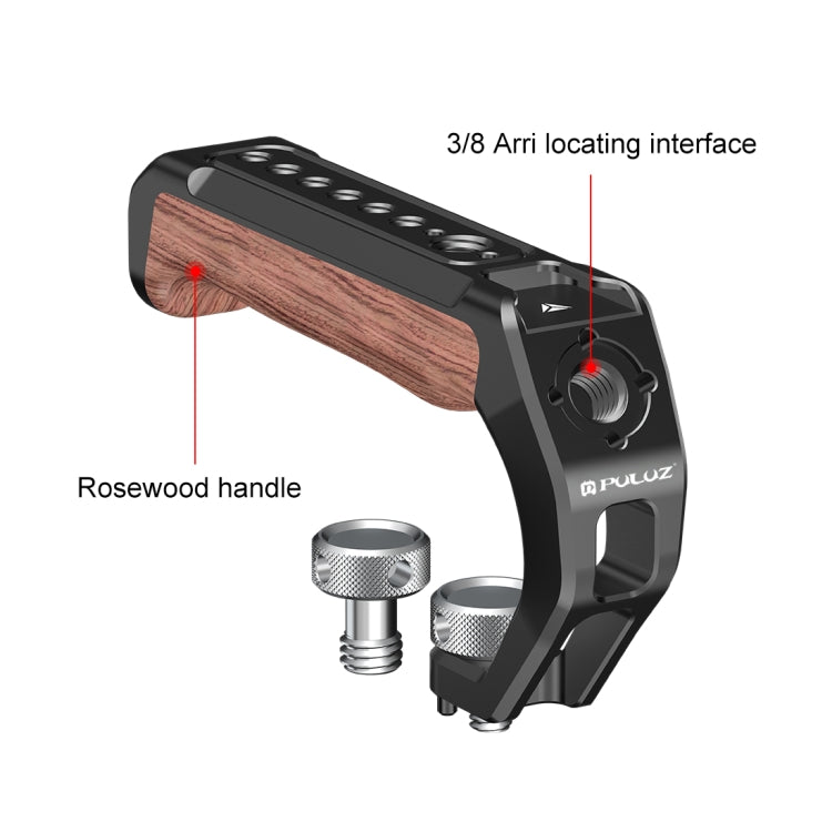 PULUZ Arri Metal Wooden Top Handle with Cold Shoe Mount for Mirrorless Camera Cage Stabilizer  - Black