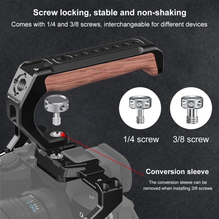 PULUZ Arri Metal Wooden Top Handle with Cold Shoe Mount for Mirrorless Camera Cage Stabilizer  - Black