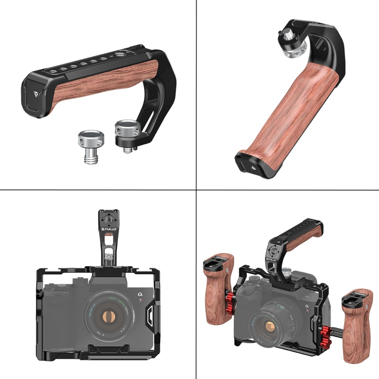 PULUZ Arri Metal Wooden Top Handle with Cold Shoe Mount for Mirrorless Camera Cage Stabilizer  - Black