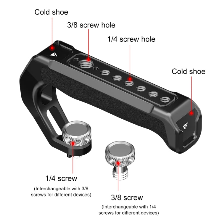 PULUZ Arri Metal Silicone Top Handle with Cold Shoe Mount for Mirrorless Camera Cage Stabilizer  - Black