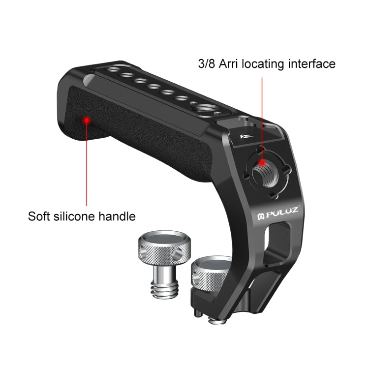 PULUZ Arri Metal Silicone Top Handle with Cold Shoe Mount for Mirrorless Camera Cage Stabilizer  - Black