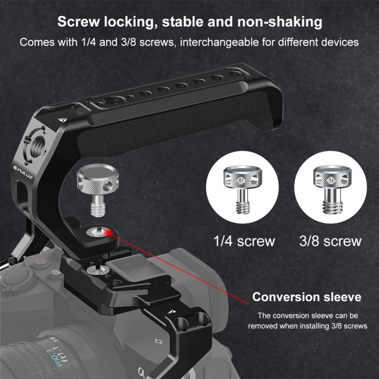 PULUZ Arri Metal Silicone Top Handle with Cold Shoe Mount for Mirrorless Camera Cage Stabilizer  - Black