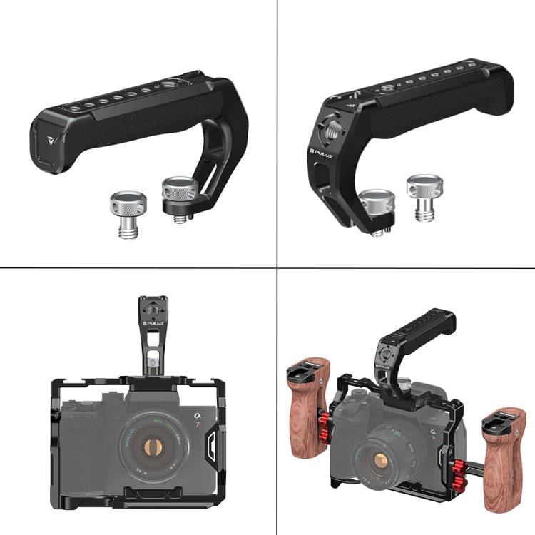 PULUZ Arri Metal Silicone Top Handle with Cold Shoe Mount for Mirrorless Camera Cage Stabilizer  - Black