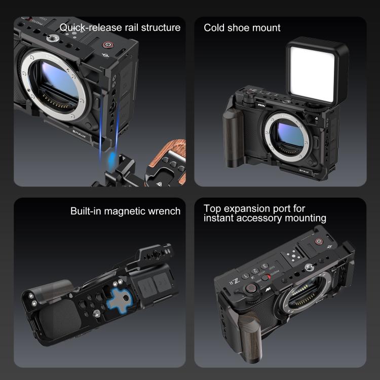 For Nikon ZR PULUZ Wood Handle Metal Camera Cage Expansion Frame  - Black