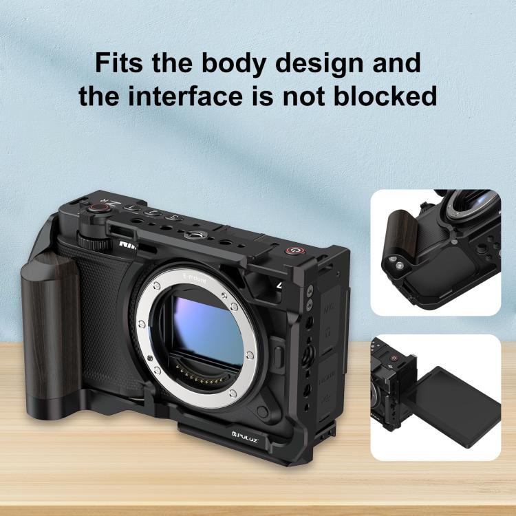 For Nikon ZR PULUZ Wood Handle Metal Camera Cage Expansion Frame  - Black