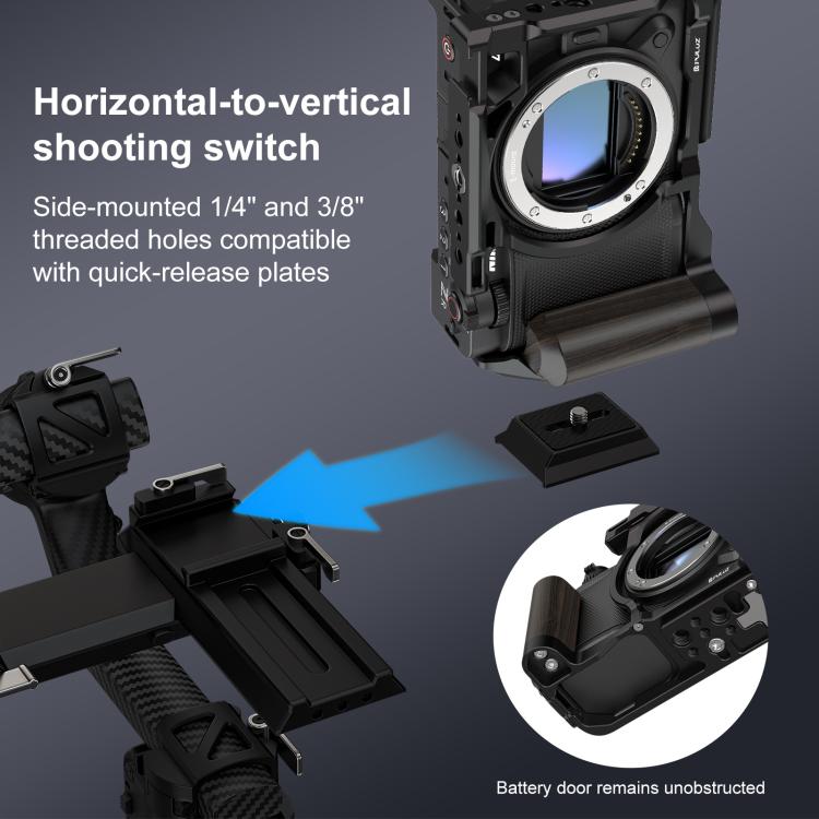 For Nikon ZR PULUZ Wood Handle Metal Camera Cage Expansion Frame  - Black