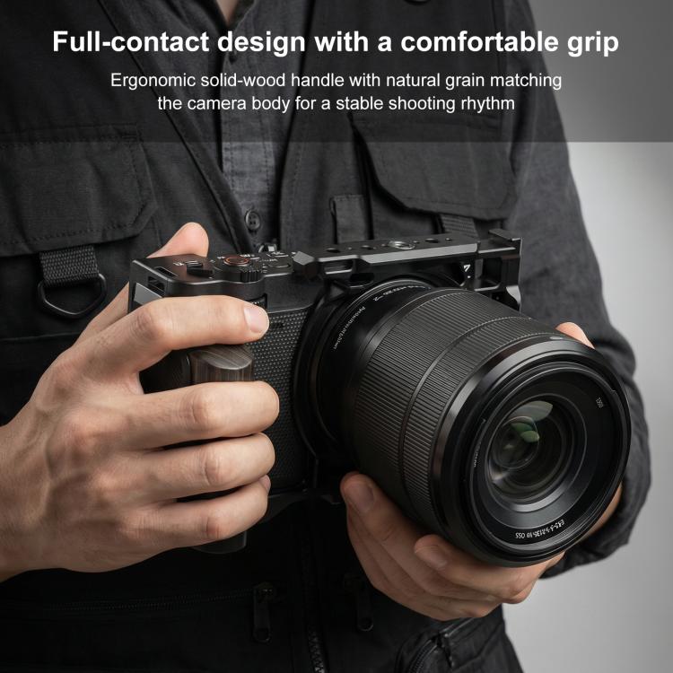 For Nikon ZR PULUZ Wood Handle Metal Camera Cage Expansion Frame  - Black