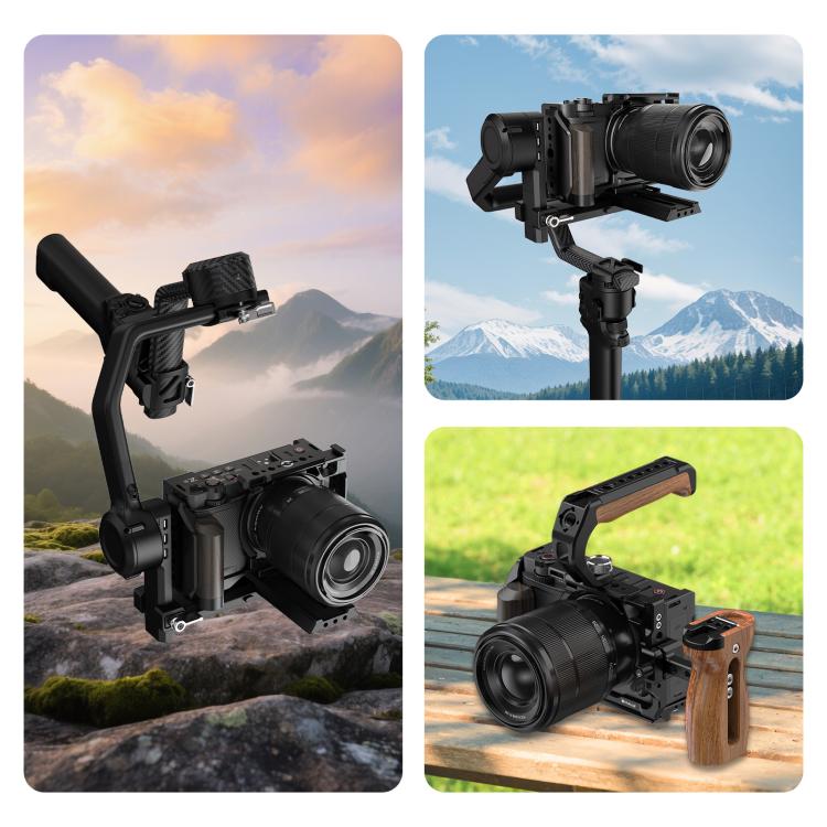 For Nikon ZR PULUZ Wood Handle Metal Camera Cage Expansion Frame  - Black