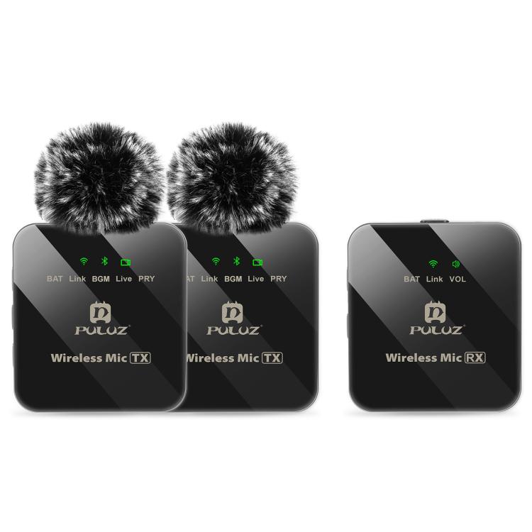 PULUZ 2 TX + 1 RX Wireless Lavalier Microphone  - Black