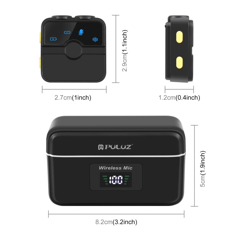 PULUZ SmartLink WS300 Magnetic Lavalier Wireless Microphone with Charging Case Box, 8 Pin RX Receiver and 2 TX Microphones  - Black