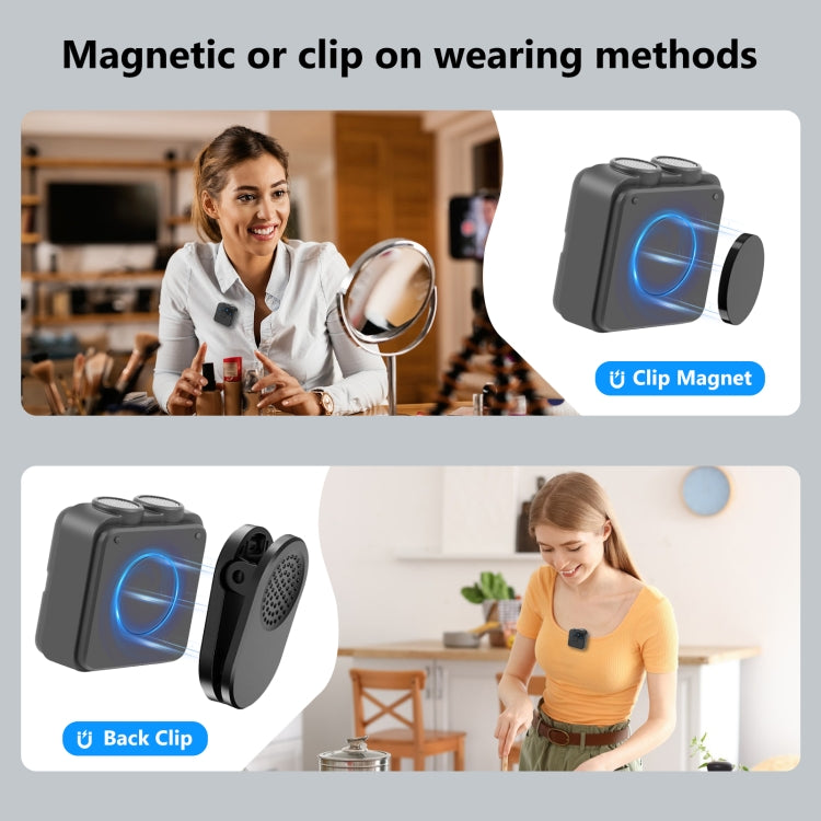 PULUZ SmartLink WS300 Magnetic Lavalier Wireless Microphone with Charging Case Box, 8 Pin RX Receiver and 2 TX Microphones  - Black