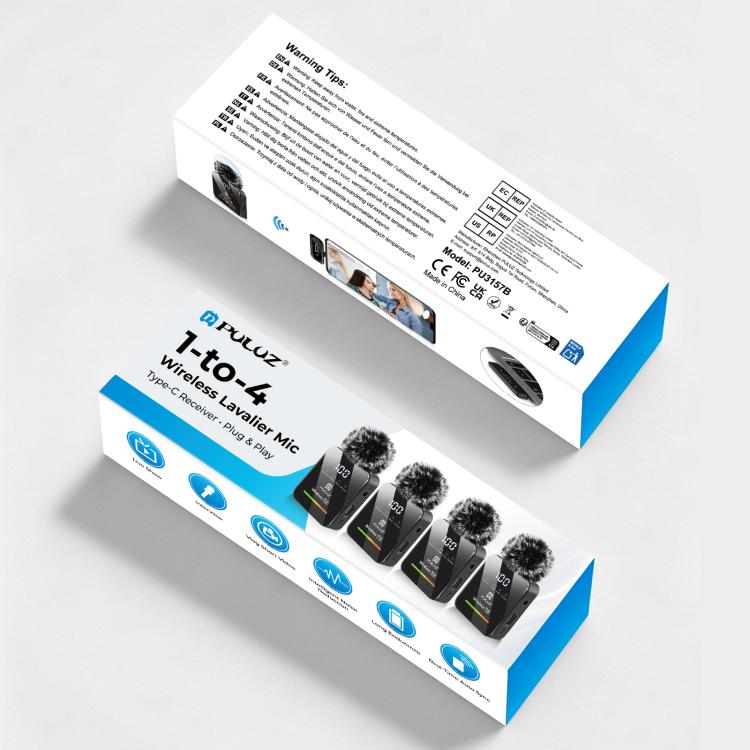 PULUZ Wireless Lavalier Microphone for Type-C Phone, Type-C Receiver and 4 x Microphones  - Black