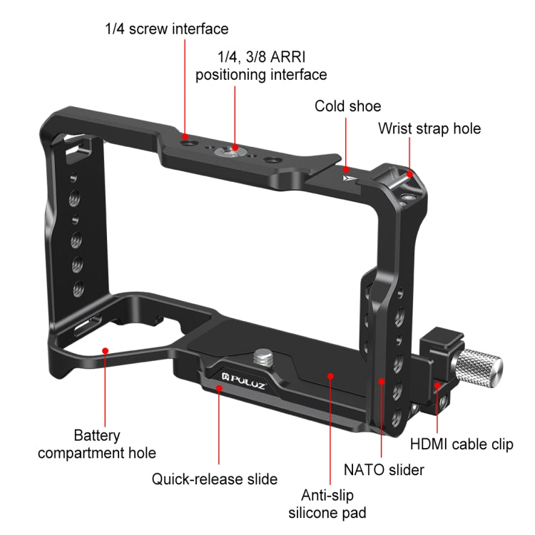 For Sony ILCE-A7CM2 / Alpha 7C II / Alpha 7CR PULUZ Metal Camera Cage Stabilizer Rig  - Black