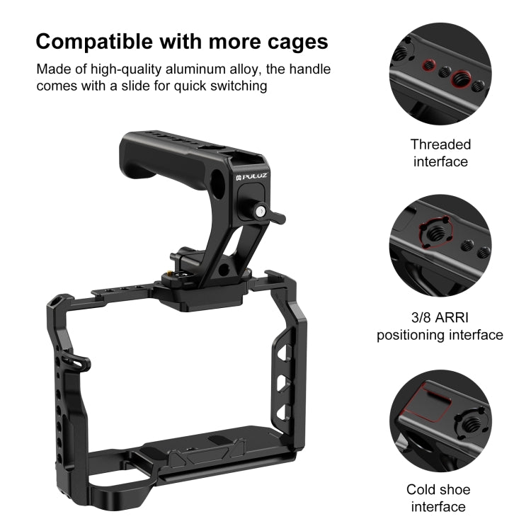PULUZ Double-thread Metal Quick Release Top Handle with Cold Shoe for Camera Cage Stabilizer  - Black
